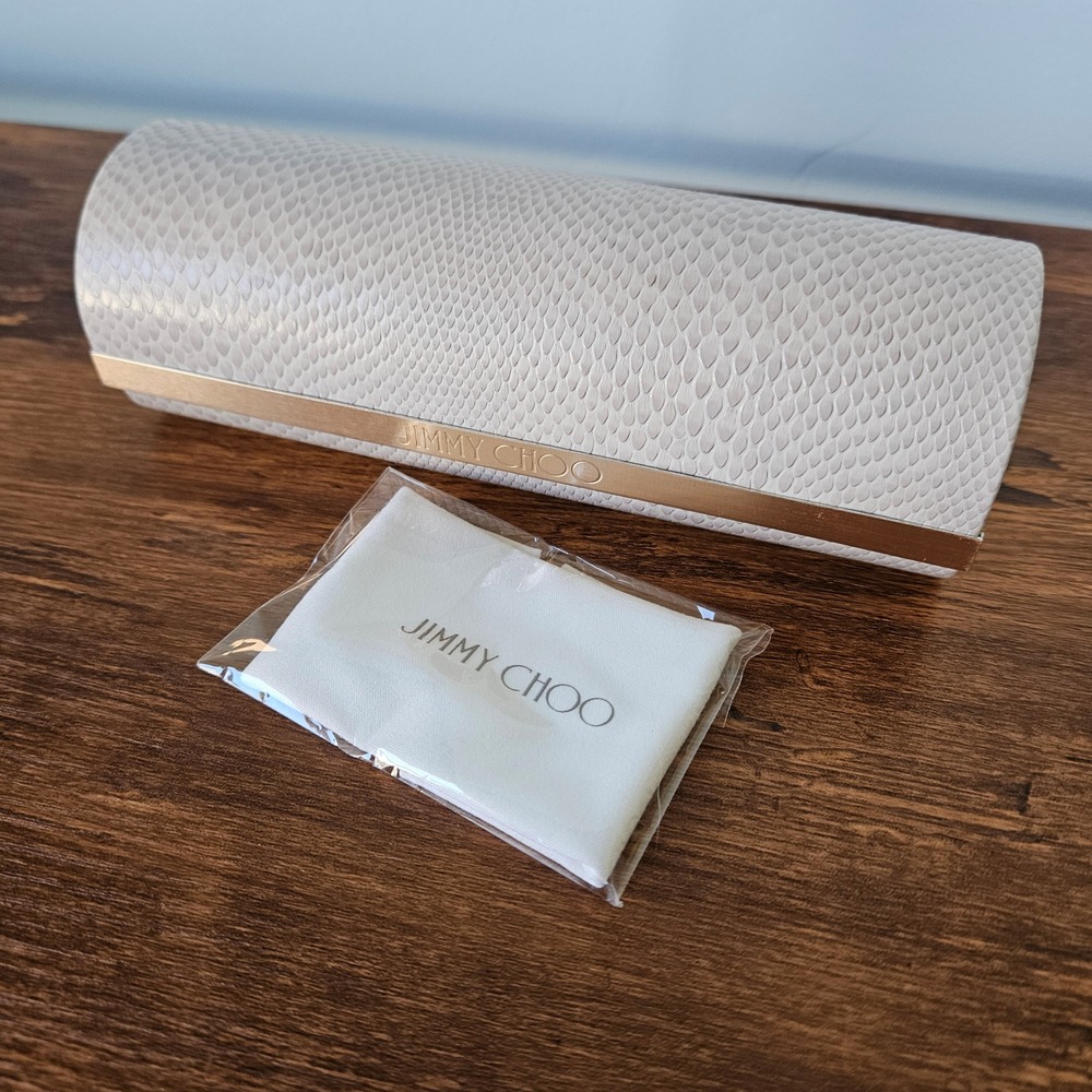 Jimmy Choo Cream Snakeskin Embossed Hard Sunglasses Case with Cleaning Cloth